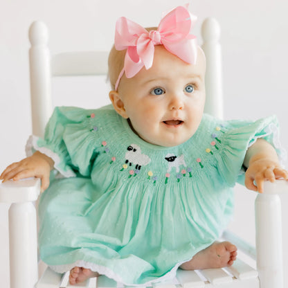 Mint Swiss Dot Smocked Sheep Diaper Set