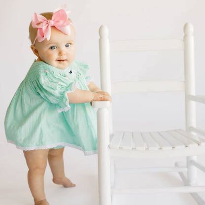 Mint Swiss Dot Smocked Sheep Diaper Set