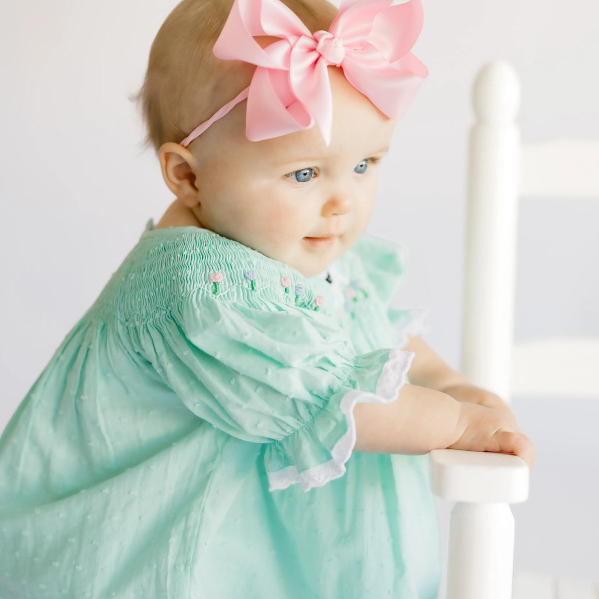 Mint Swiss Dot Smocked Sheep Diaper Set