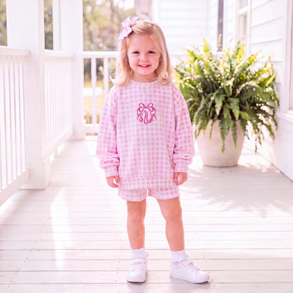Pink Gingham Sweat Short Set