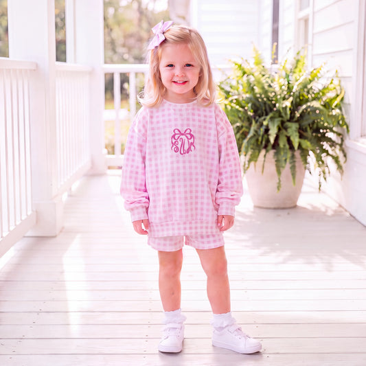 Pink Gingham Sweat Short Set