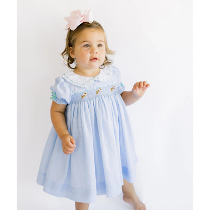 Blue Dot & Mint Smocked Bullion Bunny Dress