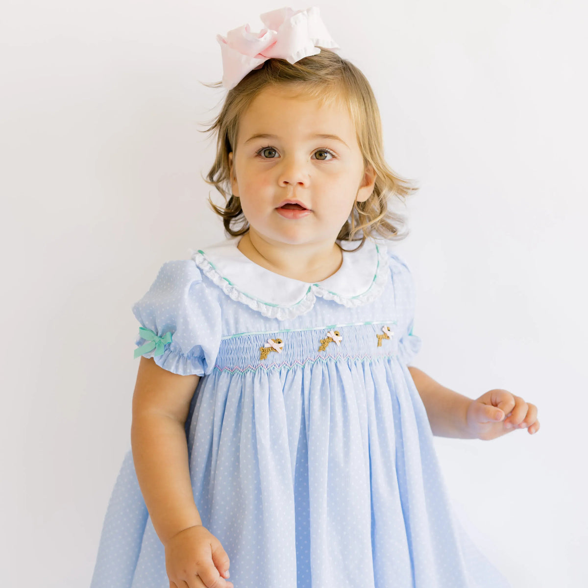 Blue Dot & Mint Smocked Bullion Bunny Dress