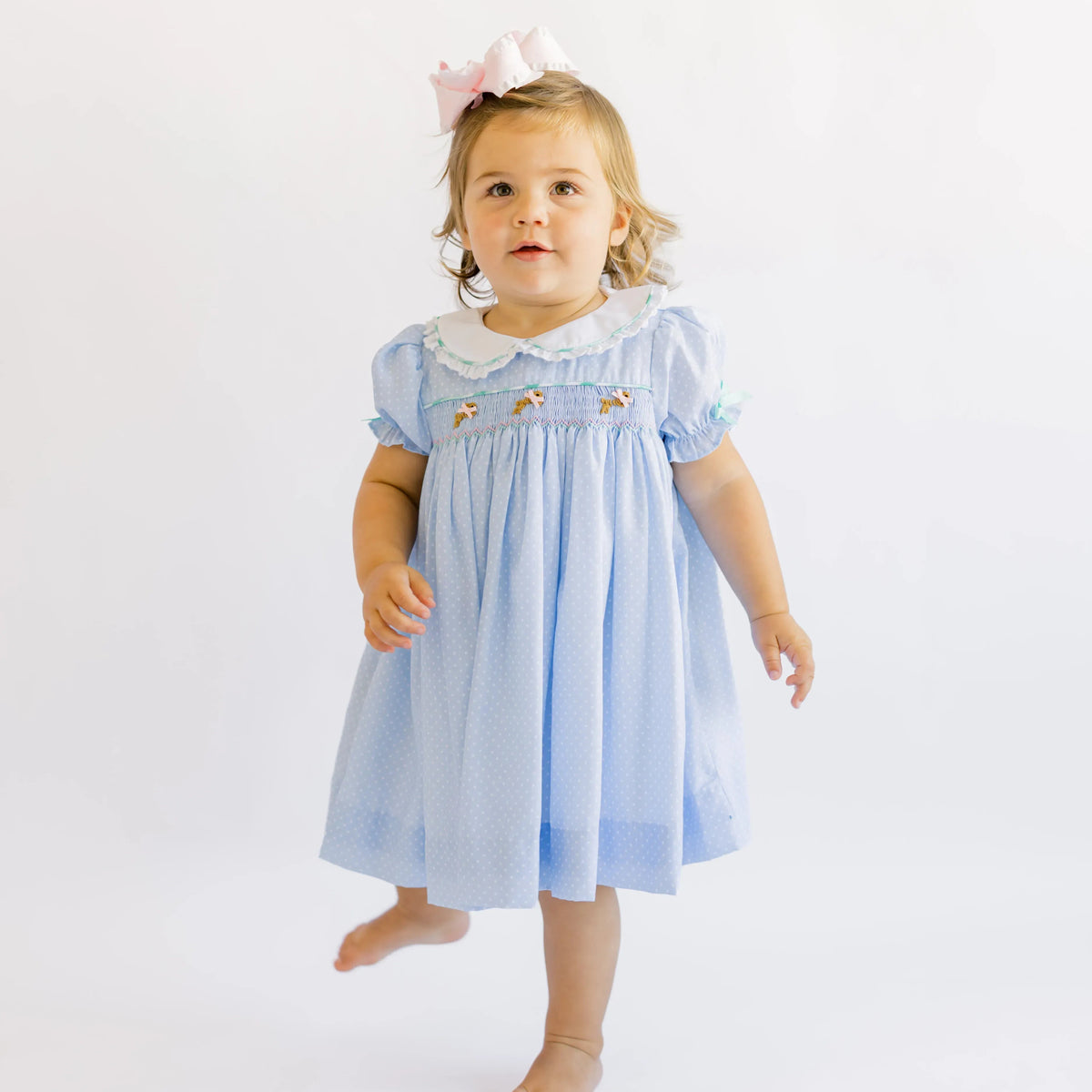 Blue Dot & Mint Smocked Bullion Bunny Dress