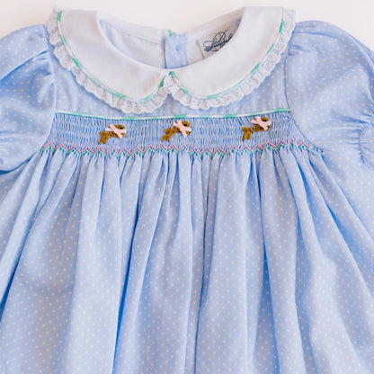 Blue Dot & Mint Smocked Bullion Bunny Dress