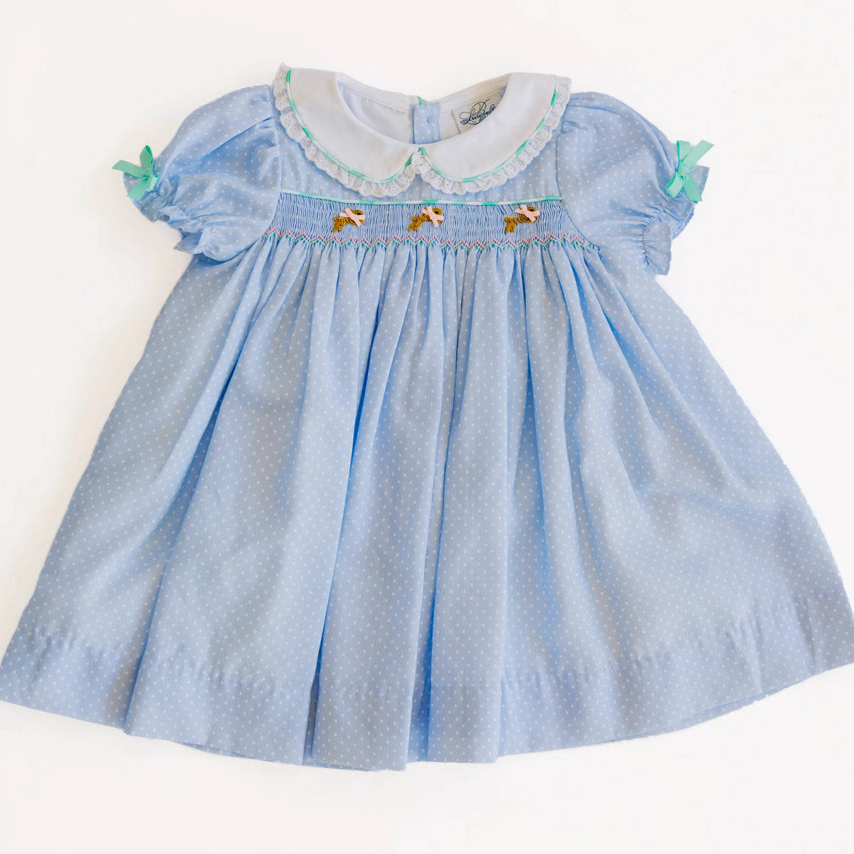 Blue Dot & Mint Smocked Bullion Bunny Dress