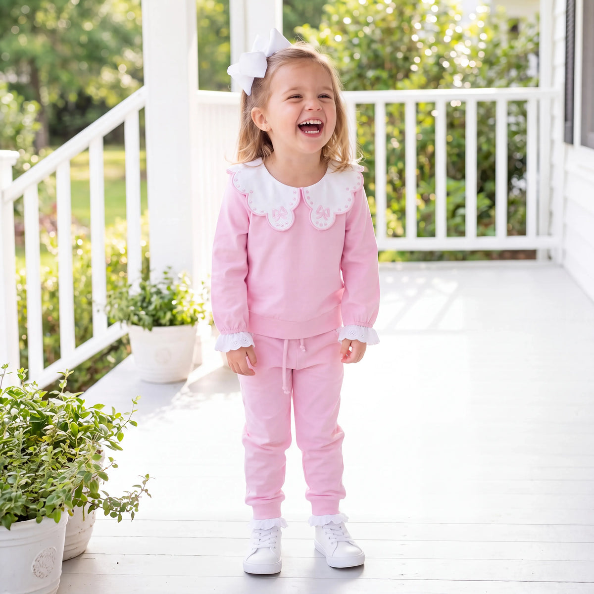 Pink Knit & Lace Jogger Set