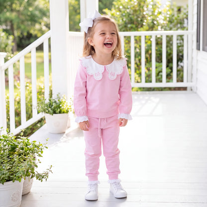 Pink Knit & Lace Jogger Set