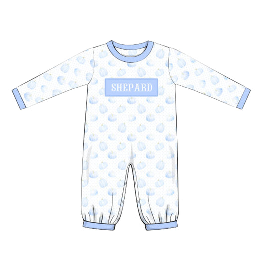 BABY BLUE PUMPKINS KNIT NAME SMOCKED ROMPER