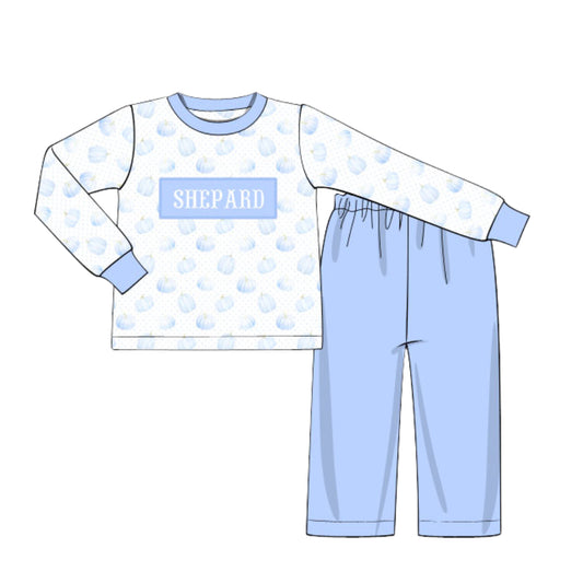 BABY BLUE PUMPKINS KNIT NAME SMOCKED PANT SET
