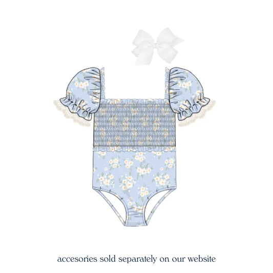 Girls Powder Blue Petals 1PC Swim