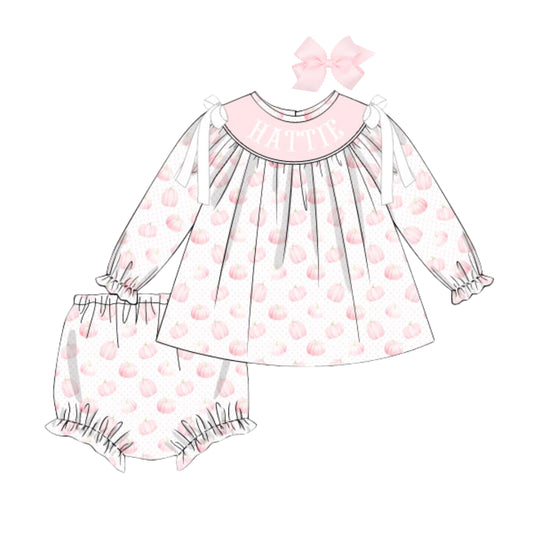 PINK PUMPKINS NAME SMOCKED DIAPER SET
