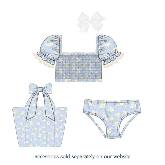 Girls Powder Blue Petals 2PC Swim