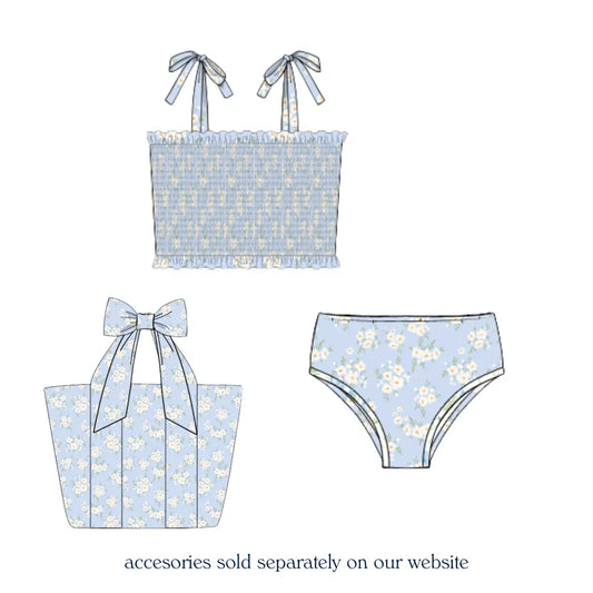 Womans Powder Blue Petals 2PC Smocked Swim