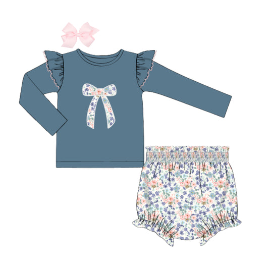 STONE BLUE & FLORAL BOW DIAPER SET