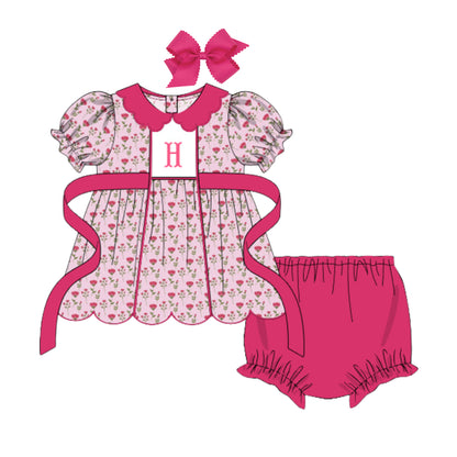 MAGENTA FLORAL INITIAL SMOCK DIAPER SET