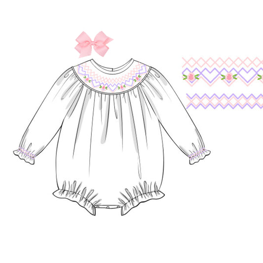 PINK & LAVENDER GEOMETRIC ROSETTES SMOCKED BUBBLE