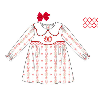 SANTAS & BOWS SMOCKED KNIT DRESS