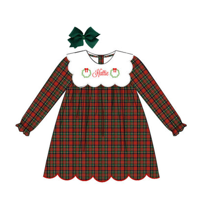 CLASSIC CHRISTMAS PLAID BIB COLLAR DRESS