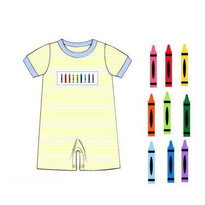 BOYS SMOCKED CRAYONS ROMPER