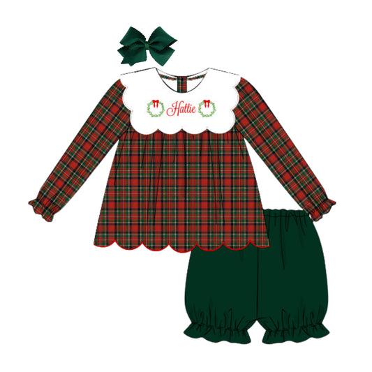 GIRLS CLASSIC CHRISTMAS PLAID BIB COLLAR BLOOMER SET