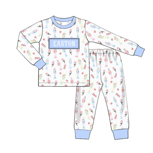 BLUE NUTCRACKER 2PC NAME SMOCKED LOUNGEWEAR