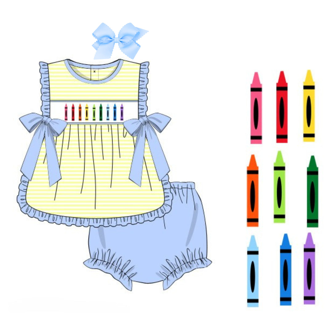 GIRLS SMOCKED CRAYONS APRON SET