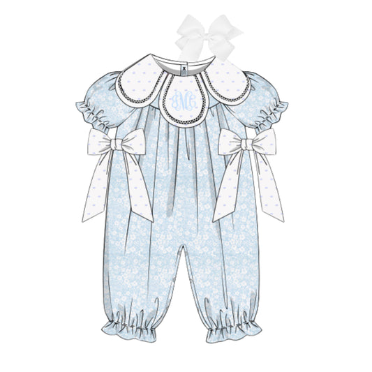 BLUE FLORAL & SWISS DOT PETAL COLLAR ROMPER