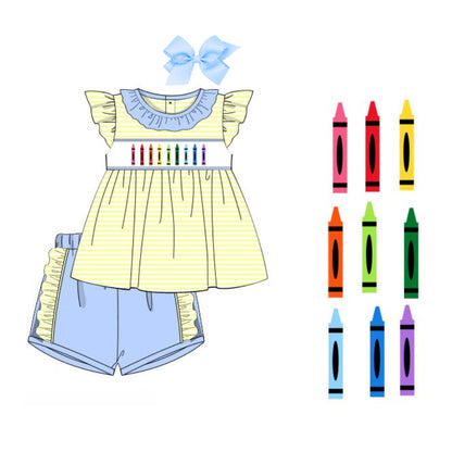 GIRLS SMOCKED CRAYONS SHORT SET