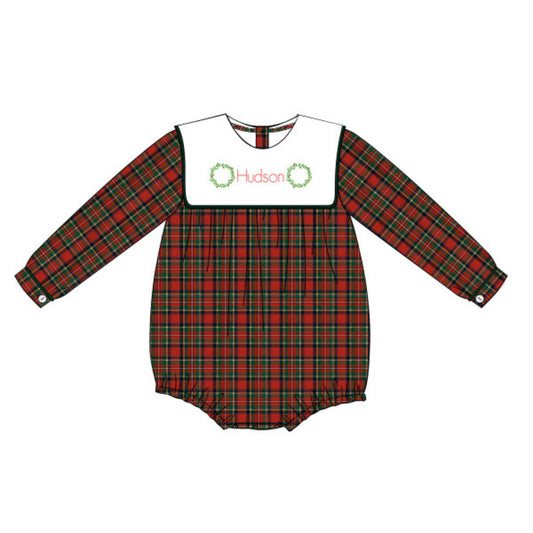 BOYS CLASSIC CHRISTMAS PLAID BIB COLLAR BUBBLE