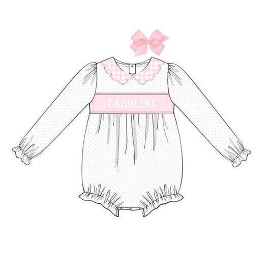 PINK BITTY DOT & GINGHAM NAME SMOCKED BUBBLE