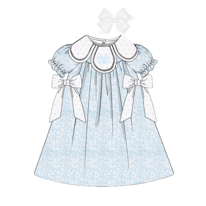 BLUE FLORAL & SWISS DOT PETAL COLLAR DRESS