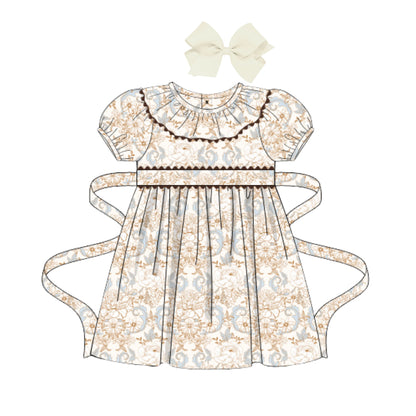 FALL DAMASK RUFFLE COLLAR DRESS