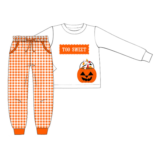 BOYS ORANGE TRICK OR TREAT NAME SMOCK JOGGER SET