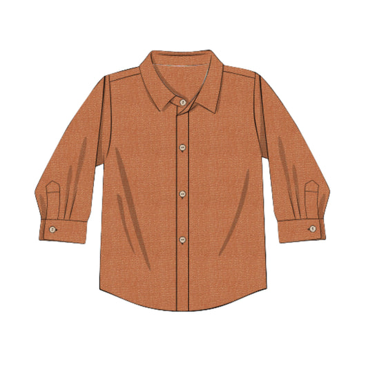 BOYS RUST LINEN BUTTON UP