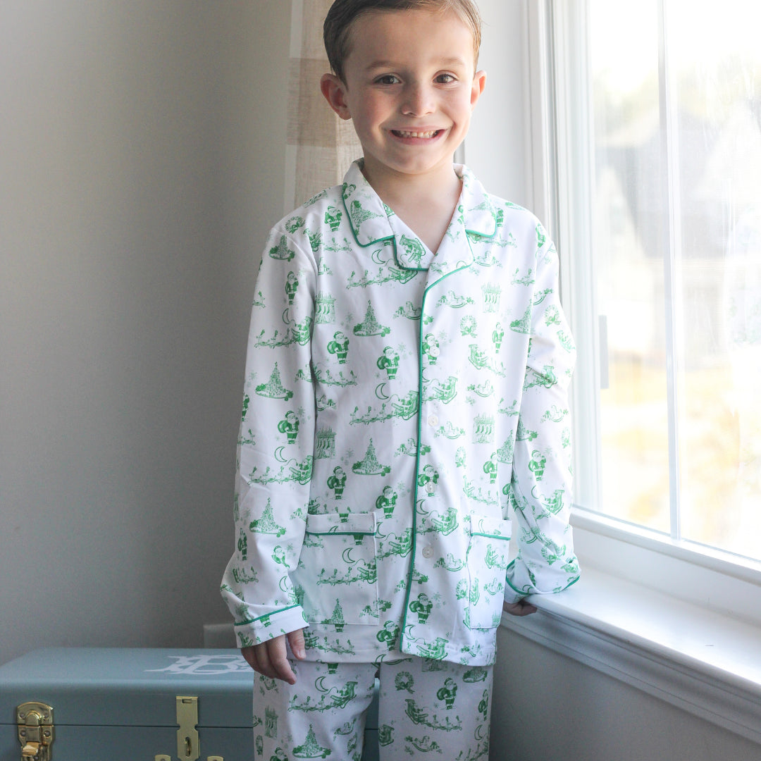 BOYS GREEN TOILE 2PC LOUNGEWEAR SET