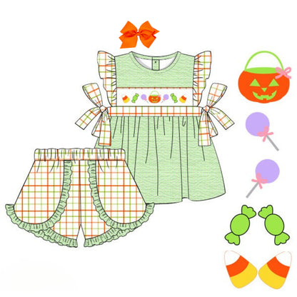 GIRLS SMOCKED HALLOWEEN CANDY SHORT SET