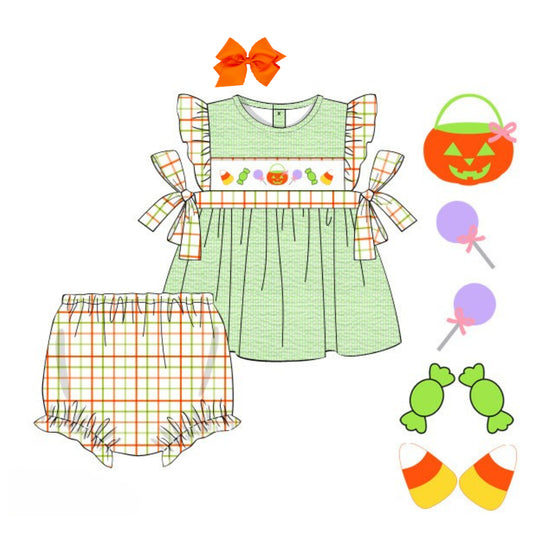 GIRLS SMOCKED HALLOWEEN CANDY DIAPER SET