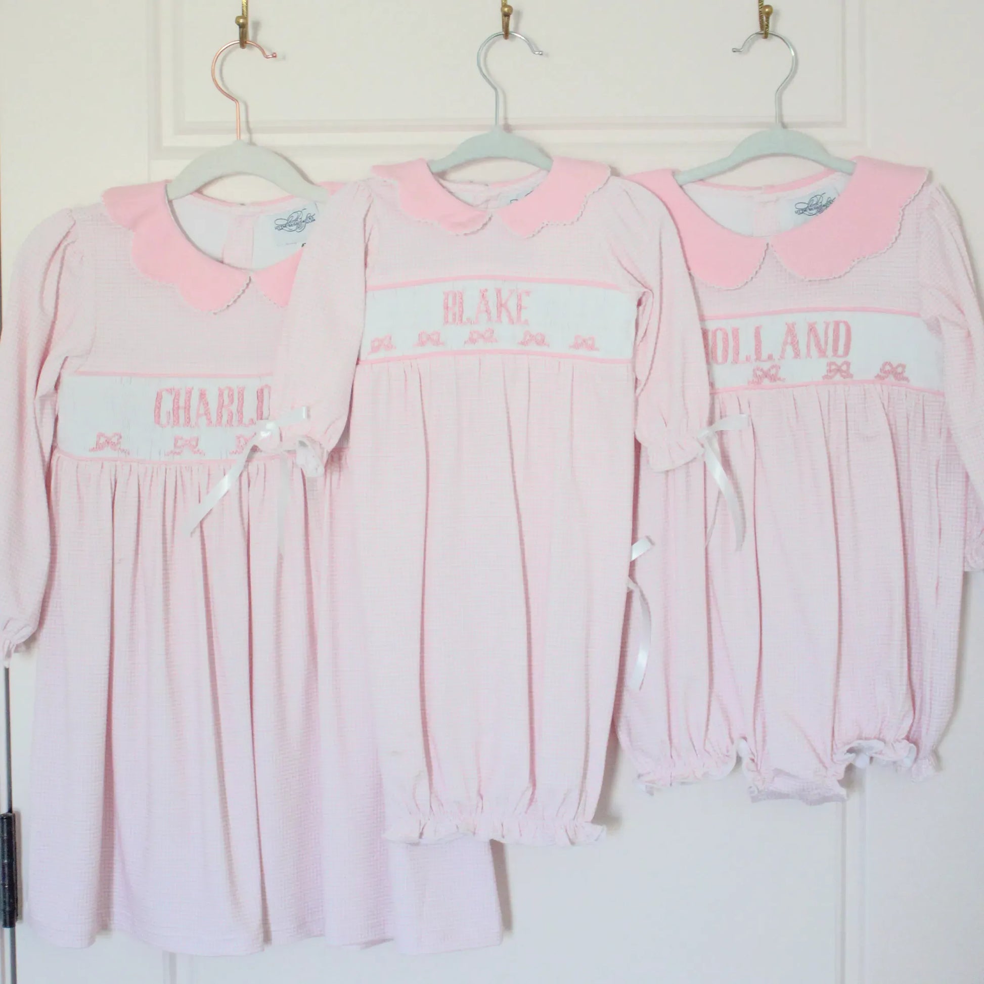 Pink Gingham Bows Name Smocked Dress