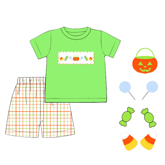 BOYS SMOCKED HALLOWEEN CANDY SHORT SET