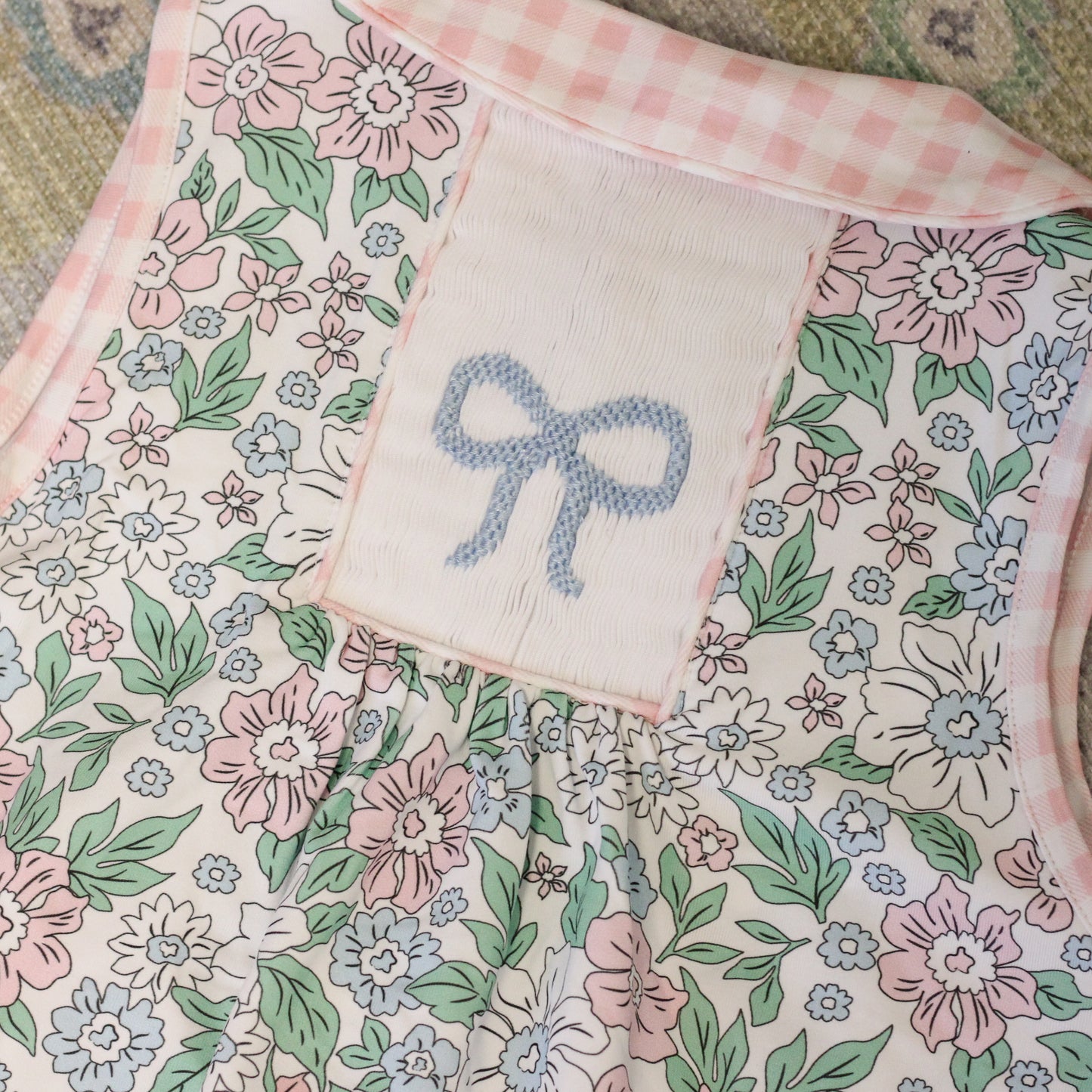 GINGHAM & FLORAL SMOCKED BOWS DIAPER SET