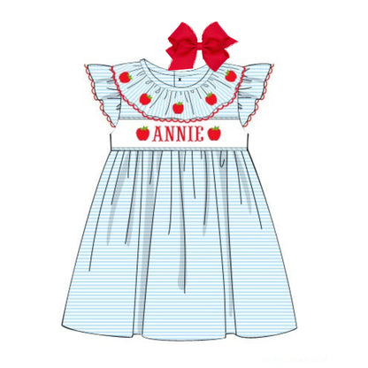 APPLE RUFFLE COLLAR NAME SMOCK DRESS