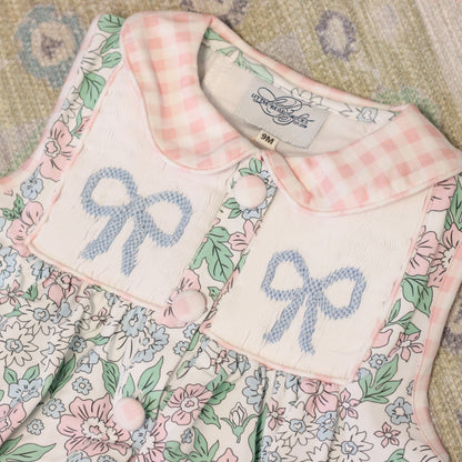 GINGHAM & FLORAL SMOCKED BOWS DIAPER SET