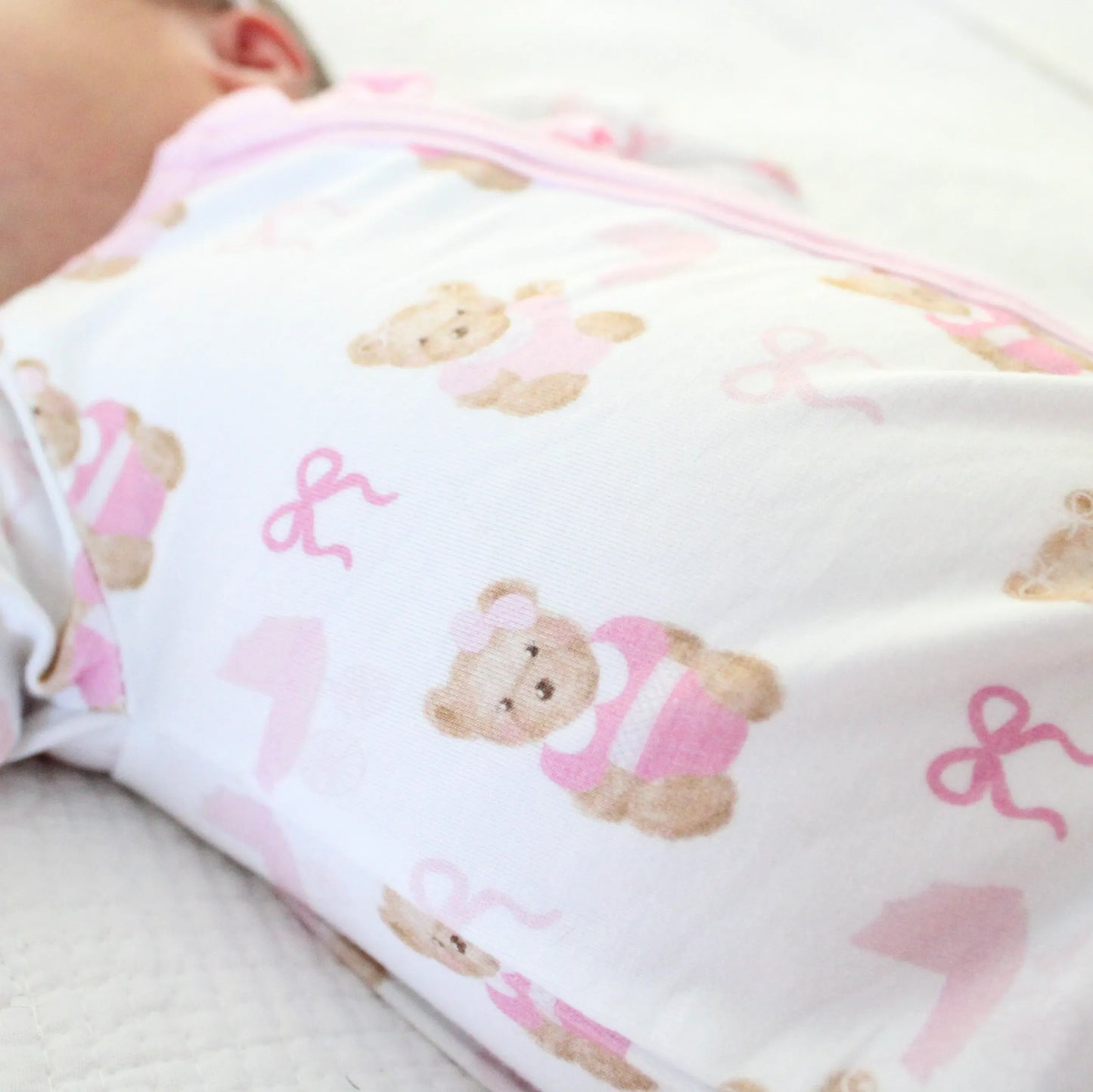 Pink Bears & Bows Bamboo Zip Up Loungewear