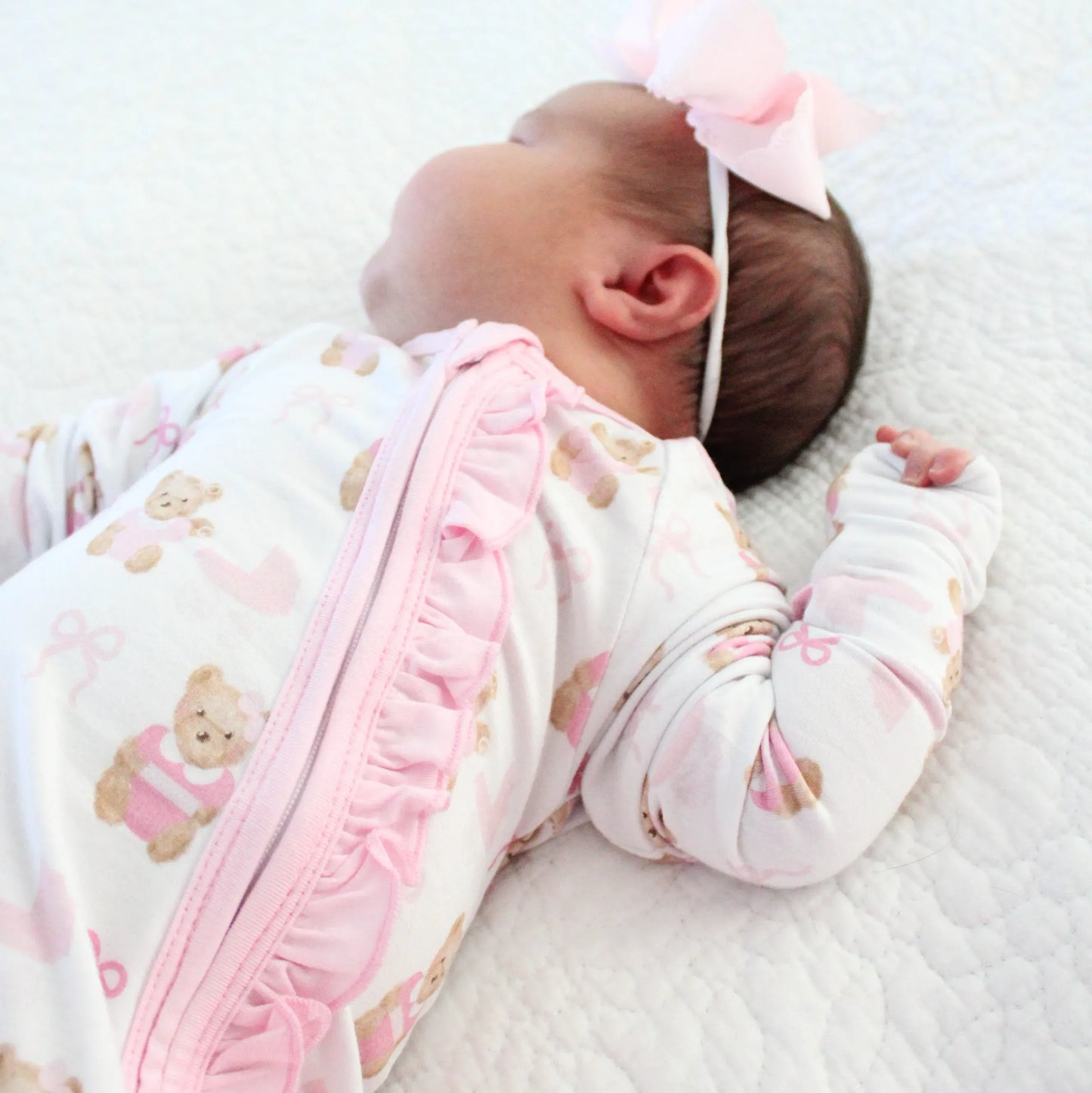 Pink Bears & Bows Bamboo Zip Up Loungewear