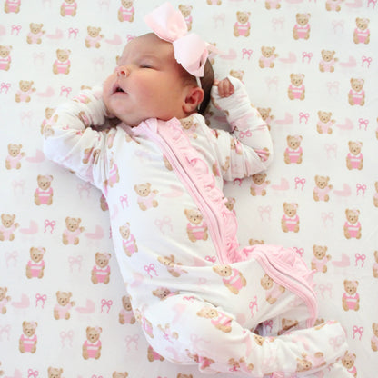 Pink Bears & Bows Bamboo Zip Up Loungewear