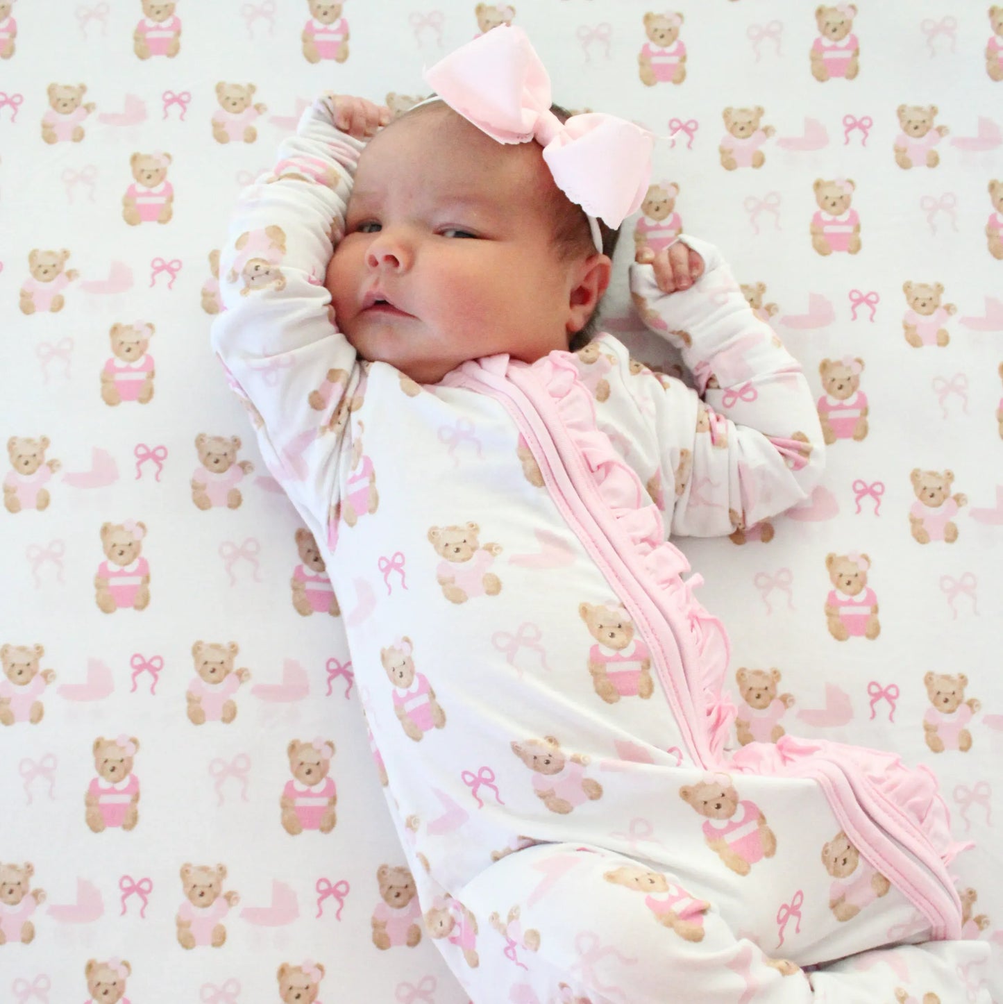 Pink Bears & Bows Bamboo Blanket