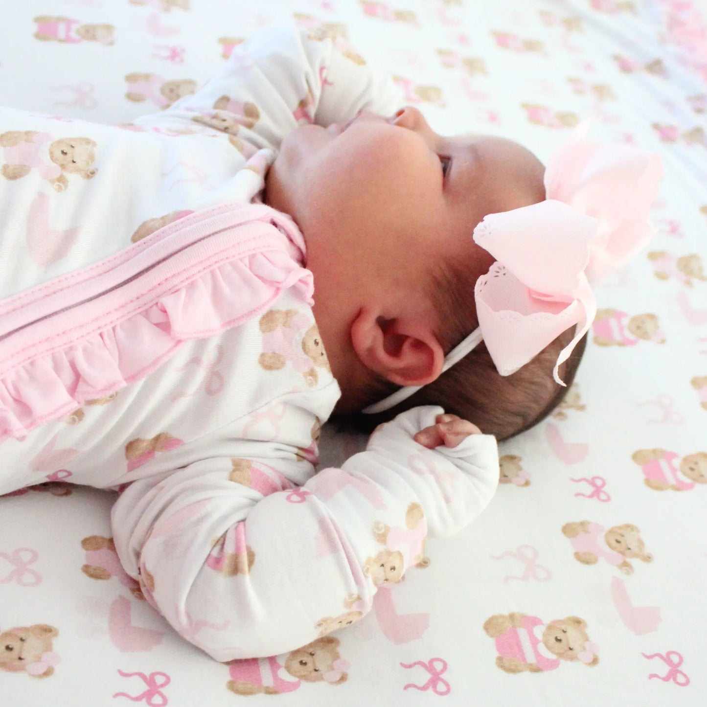 Pink Bears & Bows Bamboo Zip Up Loungewear