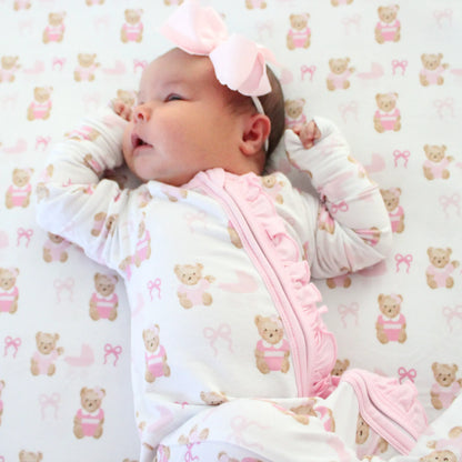 Pink Bears & Bows Bamboo Zip Up Loungewear