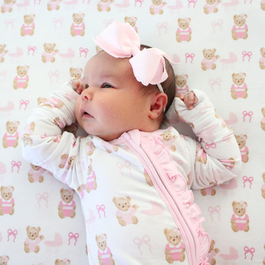 PINK BEARS & BOWS BAMBOO ZIP UP LOUNGEWEAR